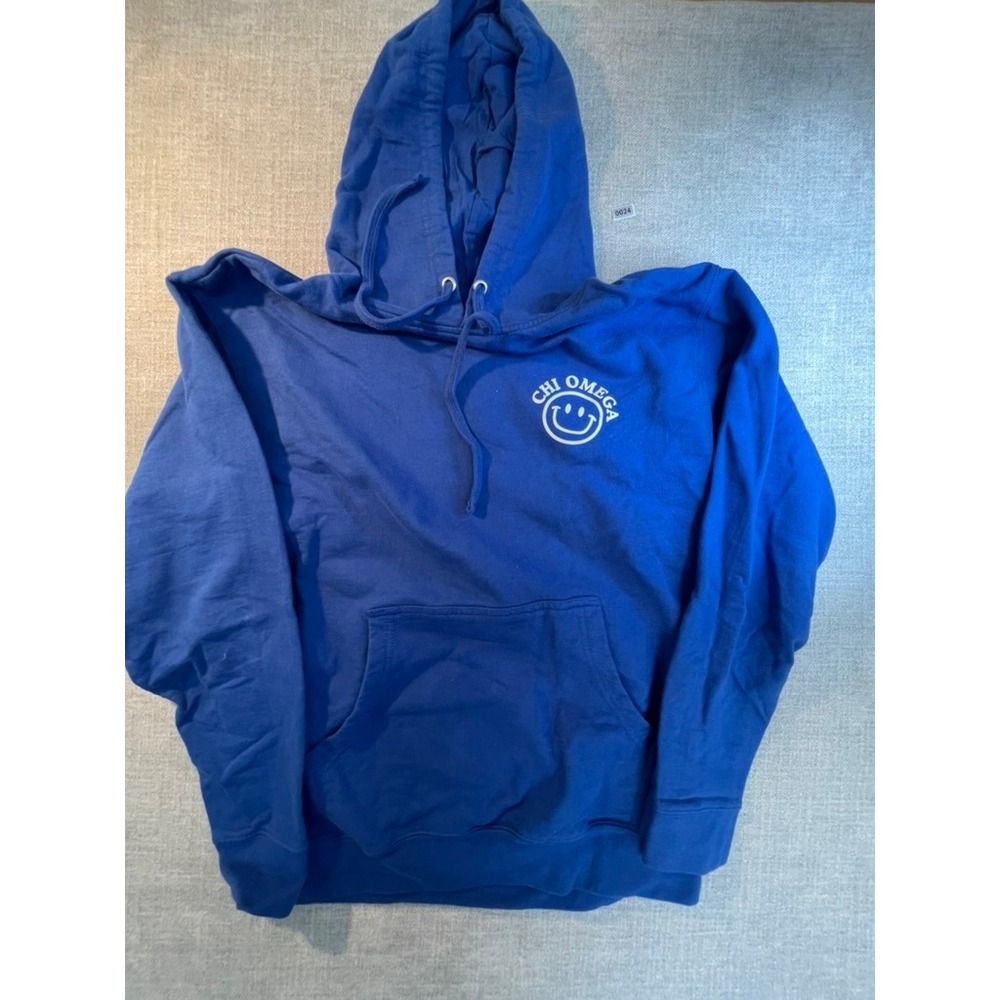 Independent Trading Co Chi Omega Beta Alpha Royal Blue Smiley Face Hoodie Size M